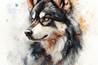 watercolor realistic wild animal and pet portrait