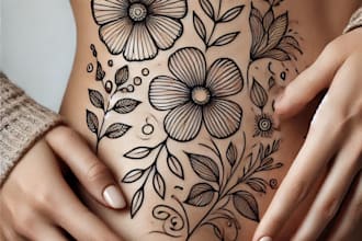 create minimalist line art tattoo with my style
