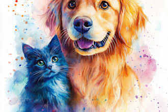 paint dog, cat or any pet portrait using watercolor