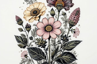 draw an animal and botanical illustration