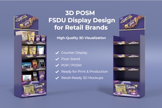 design 3d retail display, pop counter, and product showcase