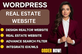 design wordpress realtor, real estate idx mls agent website and property search