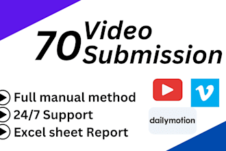 provide 70 video submission fully manual method and unique