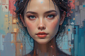 draw oil painting pop art in abstract style from photos