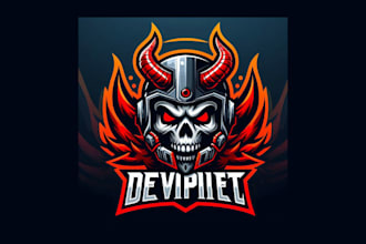 do modern helmet and devil skull mascot logo with express delivery