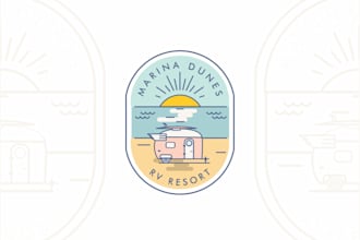 design a unique camp, adventure, mountain, and beach logo