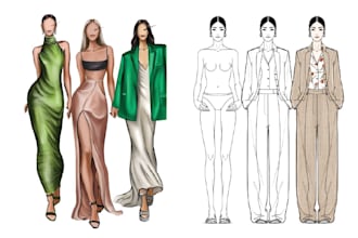 draw fashion or digital illustration, flat sketch front back