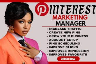 be your pinterest marketing manager, setup seo optimized pins, posts, and boards