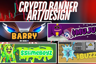 design promo crypto nft banner for twitter discord opensea, memecoin logo art