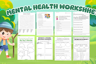 design mental health worksheet, planner, workbook and journal for kids