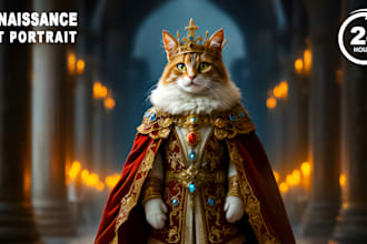 create custom royal pet portrait, dog portrait, cat portrait