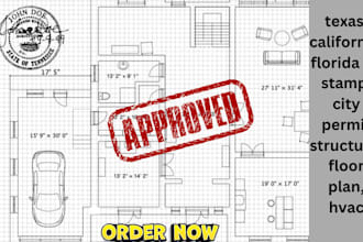 do texas, california, florida pe stamp, city permit structural floor plan, hvac
