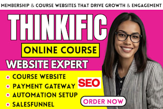 create thinkific course website, membership site, lead magnet landing page
