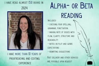 alpha or beta read your fiction or non fiction manuscript