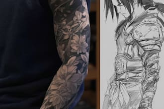 do custom tattoo design , anime , traditional or realistic sleeve tattoo artis