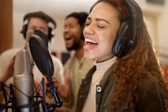 create female vocal for podcast, radio, intro, produce acapella jingle, parody