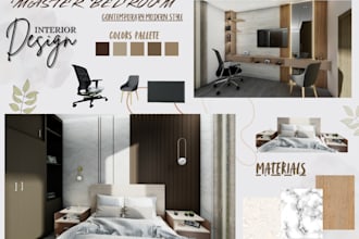 interior design mood board, space planning and plan floor