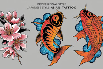 design professional japanese, asian style tattoo design