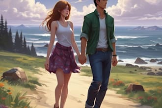 draw couple character from photo in anime style