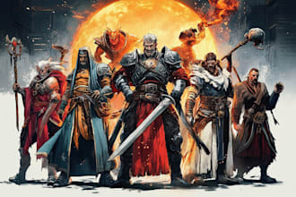 draw dnd, fantasy character, dnd party, and concept art