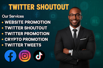 twitter shoutout website promotion to 100million USA audience fb crypto ig yt