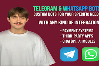 create telegram or whatsapp bot, crypto trading bot, mobile app bot, ai software