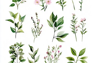 draw botanical watercolor clipart, set of illustrations