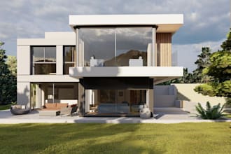 renovate 3d luxury villa exterior, render 8k resolution interior visualization