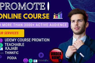 do online course promotion for thinkfic, kajabi, udemy, podia sales