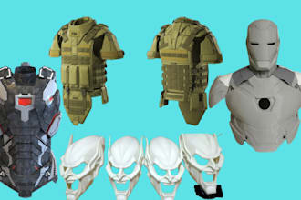 design 3d mask, 3d helmet, 3d wearable armor, pepakura for 3d cosplay