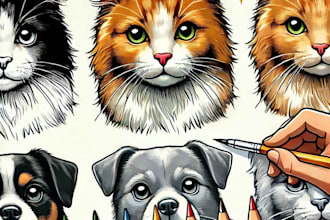 draw your cat, dog, or any pet into cartoon vector portrait