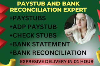 create paystub, check stubs, w2, w3, w9, slips and bank reconciliation for you