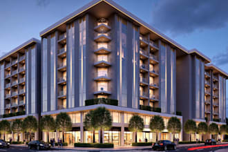 design and render 3d exterior of home, commercial building in sketchup