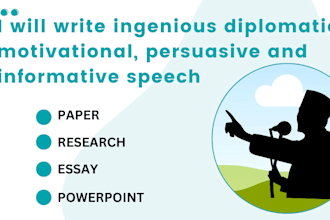 write ingenious diplomatic, motivational, persuasive and informative speech