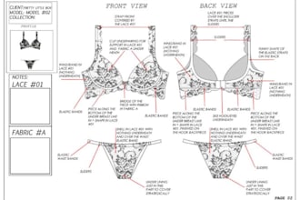 design activewear tech pack, bra and lingerie tech pack bikini swimwear swimsuit