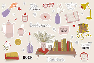 create cute hand drawn digital sticker pack