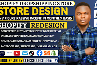 build automated shopify dropshipping store, shopify design, shopify web redesign