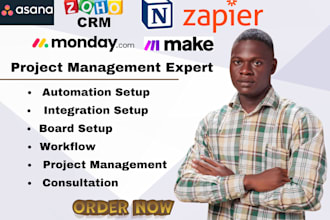 do project management on monday clickup asana zapier monday zoho make com CRM