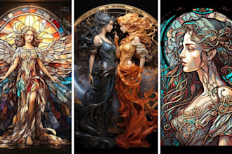 draw classic line art or colored art for stained glass art character or image