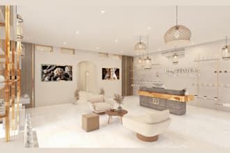 design luxury spa, beauty salon, nail salon, barber shop interior with 3d render