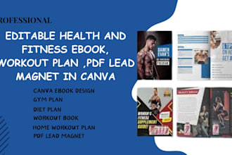 health, fitness ebook design, workout plan, pdf lead magnet, journal in canva