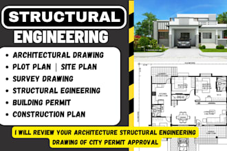 review draw architecture structural drawing plot plan for city building permit