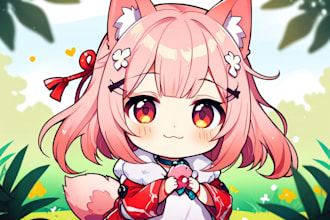 draw cute chibi anime art from your original character, fanart, vtuber or pet