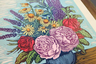 illustrate animal or botanical linocut based