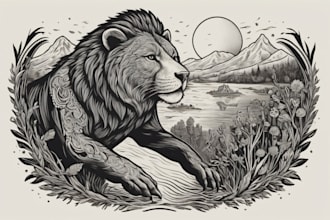 create animal linocut tshirt design for brands