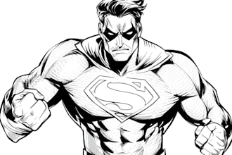 draw black and white comic superhero character line art