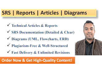 do technical and srs report writing with uml diagrams urgently