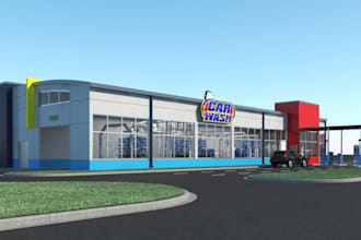 do fast 3d modern car wash, salon, spa, photorealistic render