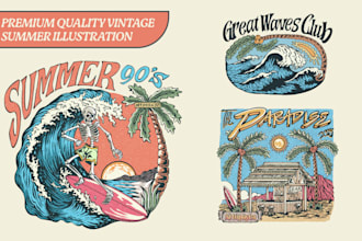 do hand drawn vintage summer illustration for your tshirt