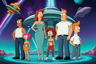 custom your family in a futurama portrait cartoon